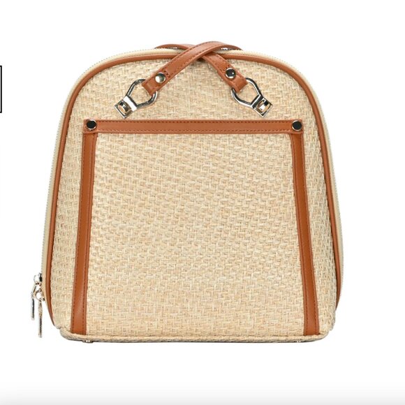 Daisy Bamboo Straw Convertible Backpack - Light Taupe - Picture 1 of 6